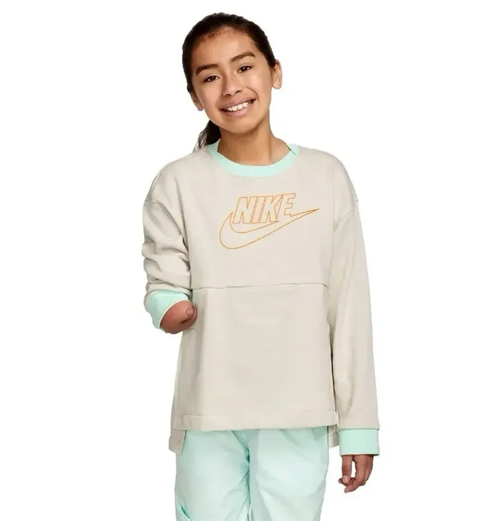 NWT Nike Fly easy Youth Uni Sweatshirt XS MSRP $70 Sand/orange/teal W Pocket G1